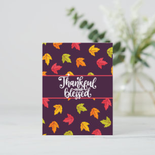 Kute Thankful en Blessed met kleurrijke bladeren Feestdagenkaart
