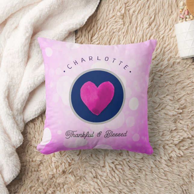 Kute Thankful en Gezegend Hart Voeg Jouw naam Roze Kussen (Deken)