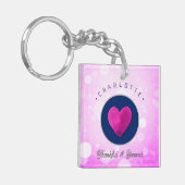 Kute Thankful en Gezegend Hart Voeg Jouw naam Roze Sleutelhanger (Voorkant Links)