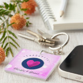 Kute Thankful en Gezegend Hart Voeg Jouw naam Roze Sleutelhanger (Voorkant Rechts)