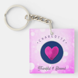 Kute Thankful en Gezegend Hart Voeg Jouw naam Roze Sleutelhanger