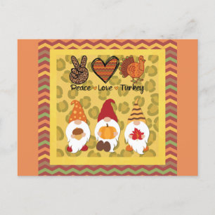 Kute Thanksgiving Gnomen Peace Love Turkey Briefkaart