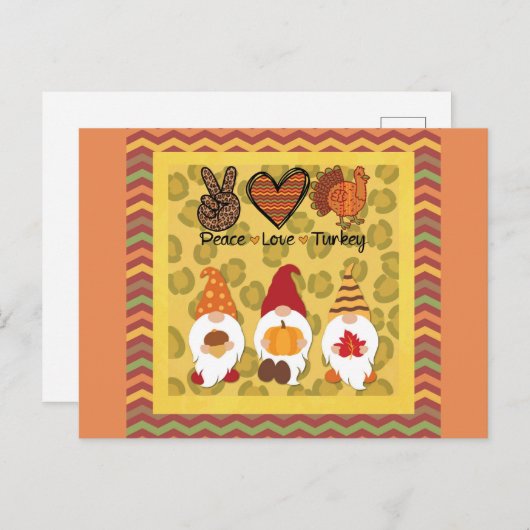 Kute Thanksgiving Gnomen Peace Love Turkey Briefkaart (Voorkant / Achterkant)