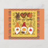 Kute Thanksgiving Gnomen Peace Love Turkey Briefkaart (Voorkant)