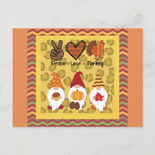 Kute Thanksgiving Gnomen Peace Love Turkey Briefkaart (Voorkant)