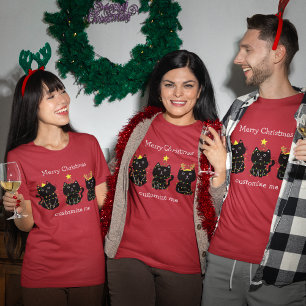 Kute Three Cat Kerstlamour Custom Red Holiday T-shirt