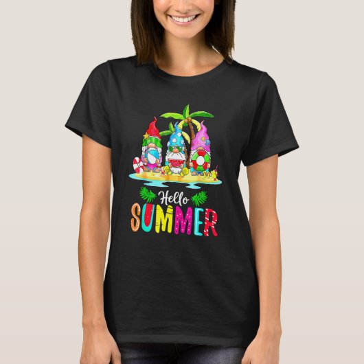 Kute Three Gnomen Hallo Summer Vacay Palm Tree Sum T-shirt (Voorkant)