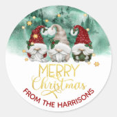 Kute Three Gnomen Merry-kerstbos Klassic R Ronde Sticker (Voorkant)