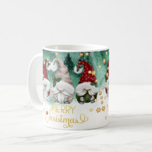 Kute Three Gnomes Merry-kerstbos Koffiemok (Voorkant links)