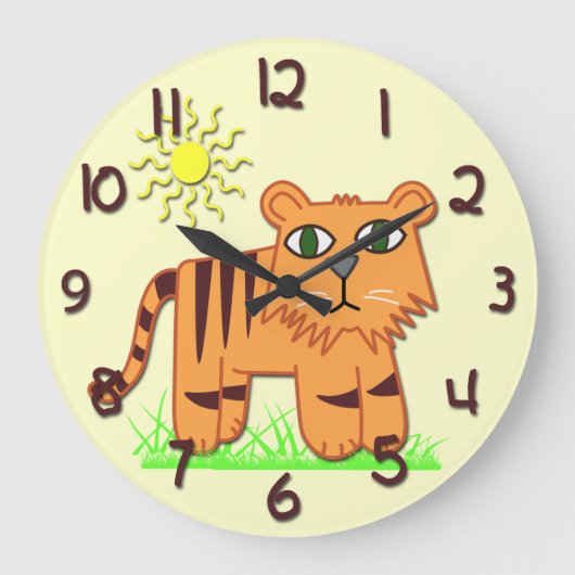 Kute Tiger Kind Round Wall Clock Grote Klok (Voorkant)