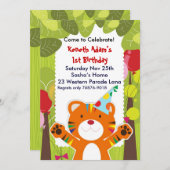 Kute tijger in oerwoud verjaardagsfeestuitnodiging kaart (Voorkant / Achterkant)