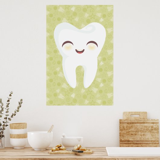 Kute Tooth op Green Pattern Wall Art Poster (Keuken)