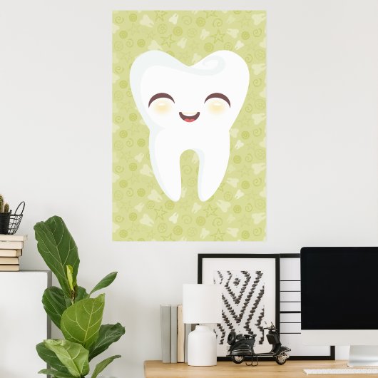 Kute Tooth op Green Pattern Wall Art Poster (Thuiskantoor)