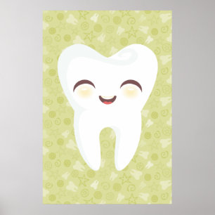 Kute Tooth op Green Pattern Wall Art Poster