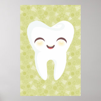 Kute Tooth op Green Pattern Wall Art Poster