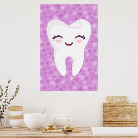 Kute tooth op Paars Pattern Wall Art Poster (Keuken)