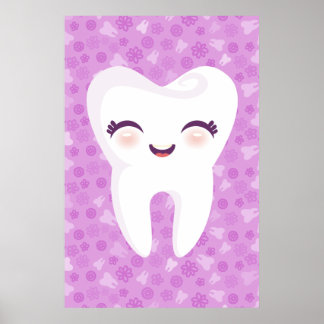 Kute tooth op Paars Pattern Wall Art Poster