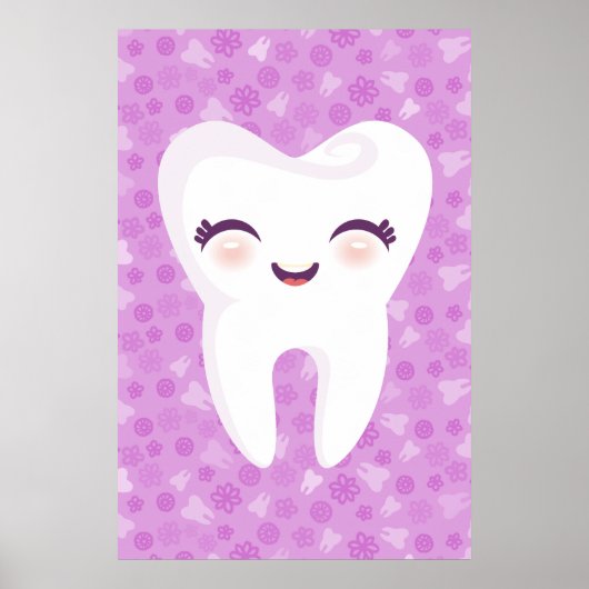 Kute tooth op Paars Pattern Wall Art Poster (Voorkant)