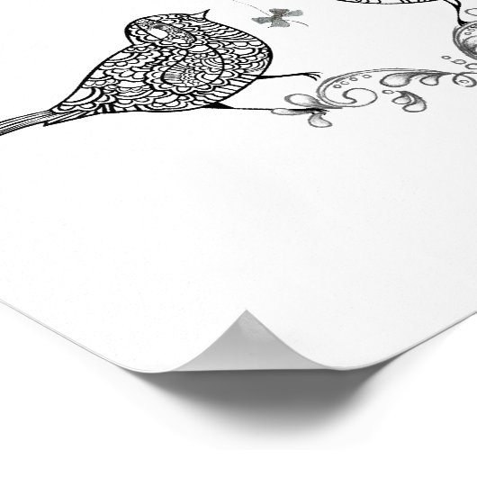 Kute Tortelduifjes in zwart-wit Poster afdrukken (Hoek)