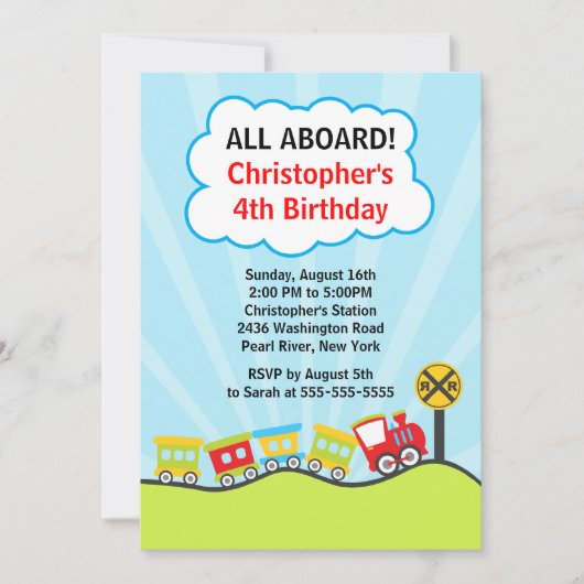 Kute treins Birthday Party Invitation Kaart (Voorkant)