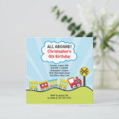 Kute treins Birthday Party Invitation Kaart (Staand voorkant)