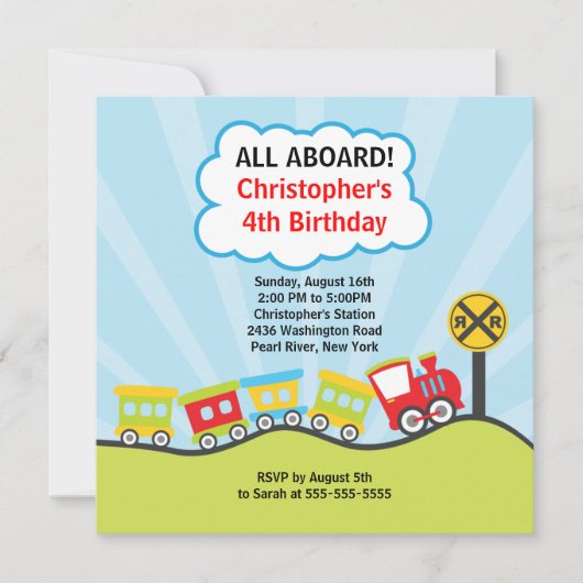Kute treins Birthday Party Invitation Kaart (Voorkant)