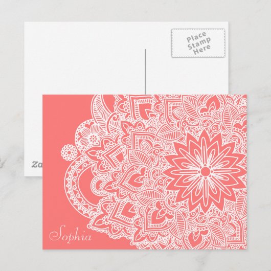 Kute trendy flower henna hand getrokken design briefkaart (Voorkant / Achterkant)