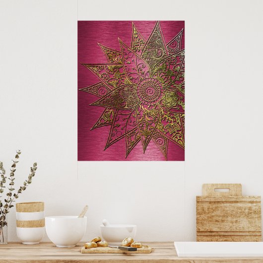 Kute trendy flower henna hand getrokken design poster (Keuken)