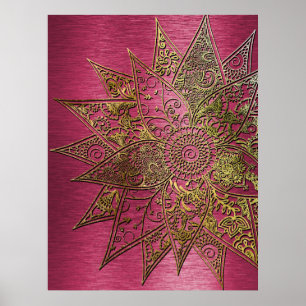Kute trendy flower henna hand getrokken design poster