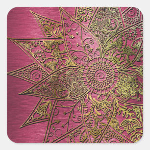 Kute trendy flower henna hand getrokken design vierkante sticker