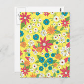 Kute trendy girly kleuren bloempatroon briefkaart (Voorkant / Achterkant)