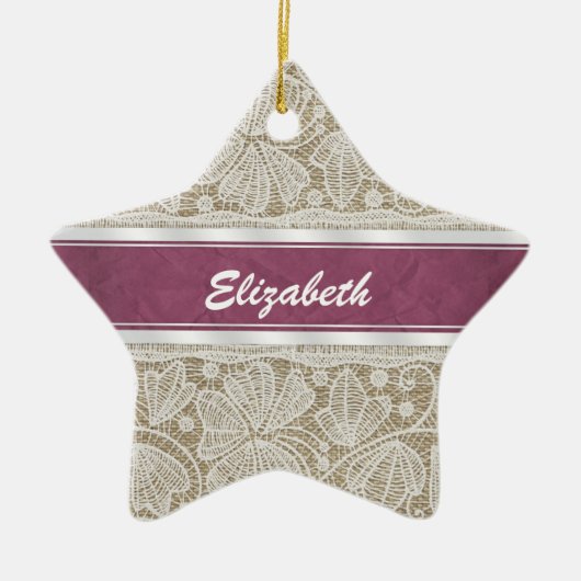 Kute trendy girly  monogram witte kant keramisch ornament (Voorkant)