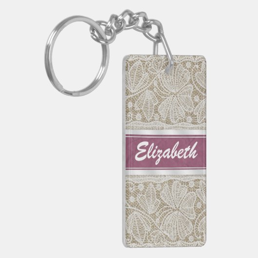 Kute trendy girly  monogram witte kant sleutelhanger (Voorkant Links)