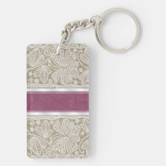 Kute trendy girly monogram witte kant sleutelhanger (achterkant)