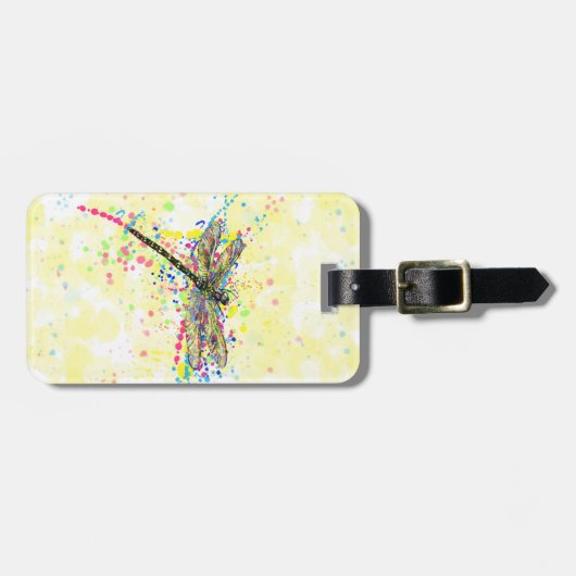 Kute trendy girly waterverf splatters dragonfly bagagelabel (Voorkant horizontaal)