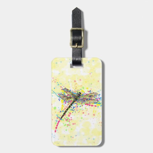 Kute trendy girly waterverf splatters dragonfly bagagelabel (Voorkant verticaal)