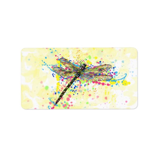 Kute trendy girly waterverf splatters dragonfly etiket (Voorkant)