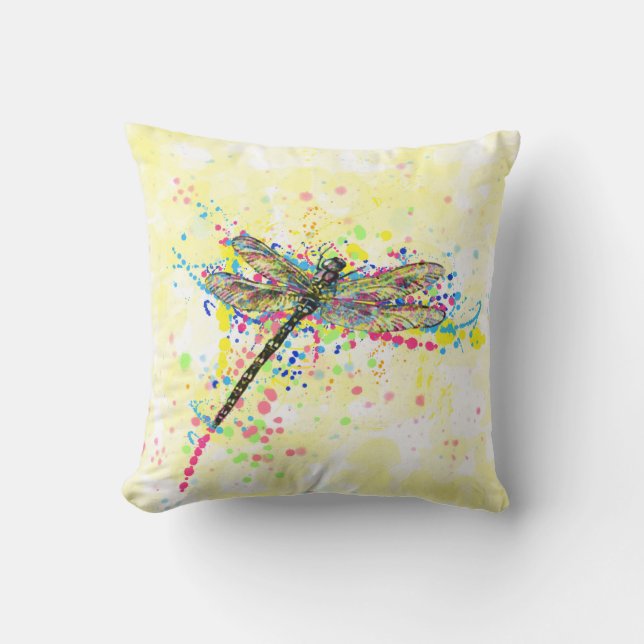 Kute trendy girly waterverf splatters dragonfly kussen (Voorkant)
