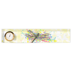 Kute trendy girly waterverf splatters dragonfly naambordje