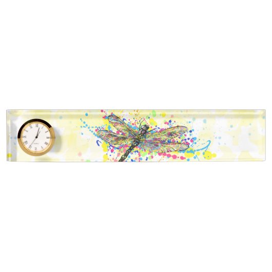 Kute trendy girly waterverf splatters dragonfly naambordje (Voorkant)