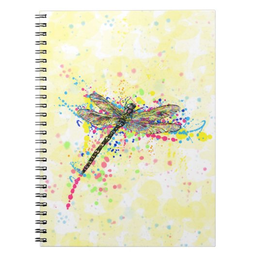 Kute trendy girly waterverf splatters dragonfly notitieboek (Voorkant)