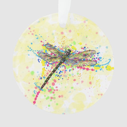 Kute trendy girly waterverf splatters dragonfly ornament (voorkant)
