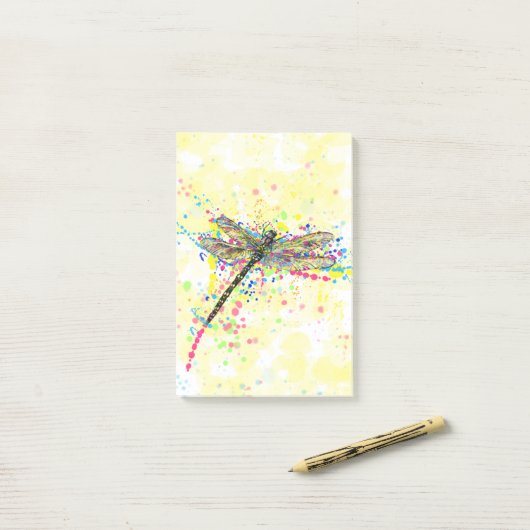 Kute trendy girly waterverf splatters dragonfly post-it® notes (Op bureau)
