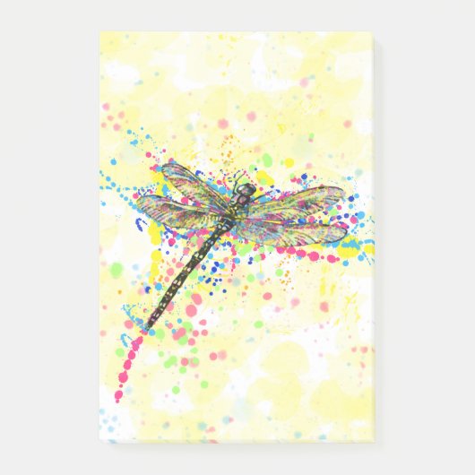 Kute trendy girly waterverf splatters dragonfly post-it® notes (Voorkant)