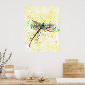 Kute trendy girly waterverf splatters dragonfly poster (Keuken)