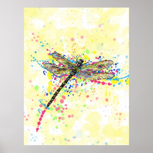 Kute trendy girly waterverf splatters dragonfly poster (Voorkant)