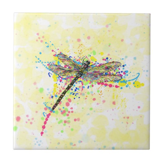 Kute trendy girly waterverf splatters dragonfly tegeltje (Voorkant)