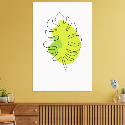 Kute tropische loof met één lijn canvas afdruk (Insitu (Woonkamer))