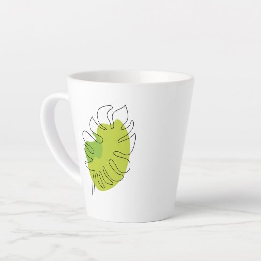 Kute tropische loof met één lijn latte mok (Linkerhoek)