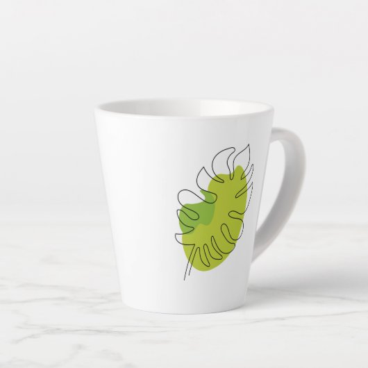 Kute tropische loof met één lijn latte mok (Rechterhoek)